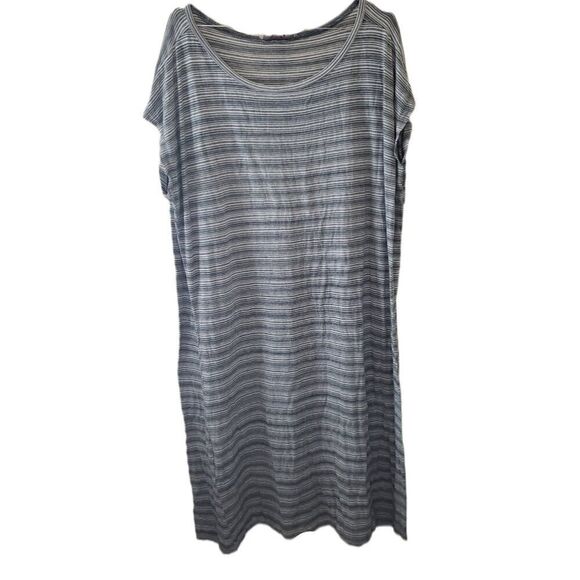 Loft Plus Gray & White Stripe Short Sleeve Dress - Picture 1 of 4